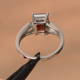 2ct Emerald Cut Red Garnet Split Shank Engagement Ring 14k White Gold Finish