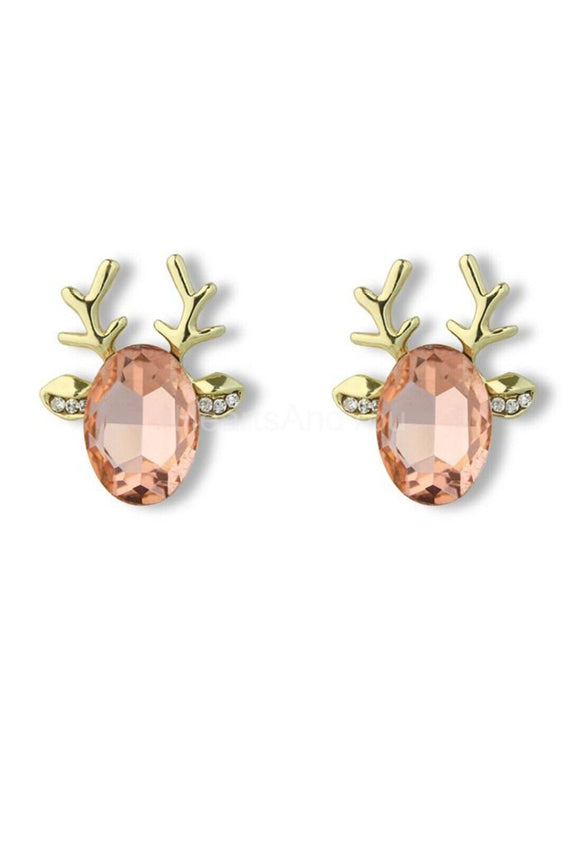 1ct Oval Simulated Morganite Deer Antler Stud Earrings 14k Yellow Gold Plated