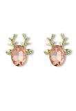 1ct Oval Simulated Morganite Deer Antler Stud Earrings 14k Yellow Gold Plated