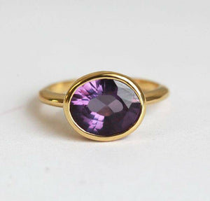 3ct Oval Cut Purple Amethyst Engagement Ring Solitaire 14k Yellow Gold Finish