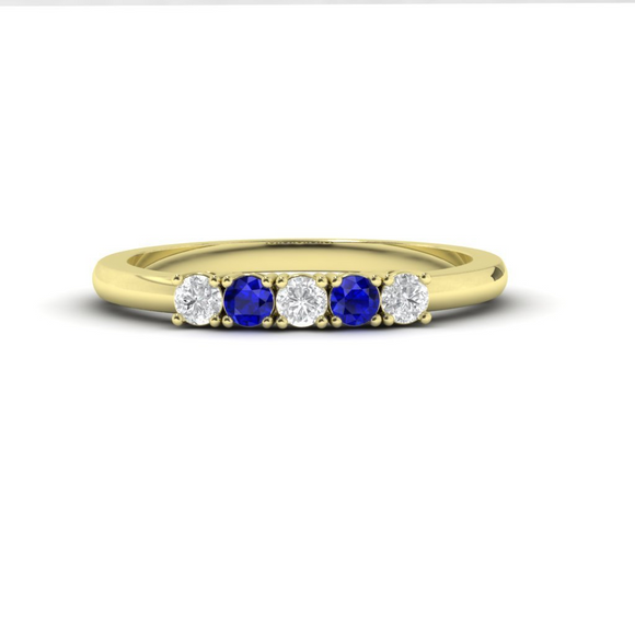 2.5ct Round Cut Blue Sapphire Engagement Ring 14k Yellow Gold Finish Five Stone