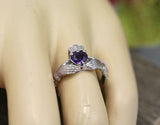 1.1ct Heart Cut Purple Amethyst Engagement Ring Claddagh 14k White Gold Finish