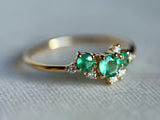 1ct Engagement Ring Round Cut Green Emerald Cluster Design 14k YellowGold Finish