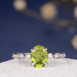 1.5ct Oval Cut Green Peridot Engagement Ring Diamond Accents 14k White Gold Over