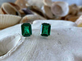 1.5ct Stud Earrings Green Emerald Cut Solitaire Design 14k White Gold Finish