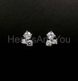 1ct Round Cut Moissanite Three Stone Stud Earrings 14k White Gold Plated