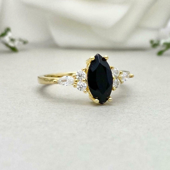 2ct Engagement Ring Marquise Black Diamond Petite Solitaire 14k Yellow Gold Over