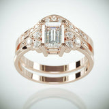 3Ct Emerald Cut Diamond Engagement Bridal Set Curved Band 14K Rose Gold Finish