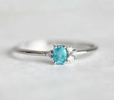 1.2ct Oval Cut Blue Aquamarine Engagement Ring 14k White Gold Finish Minimalist