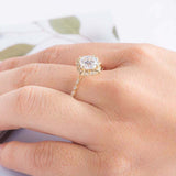 1.5ct Cushion Cut Diamond Engagement Ring Halo Milgrain 14k Yellow Gold Finish