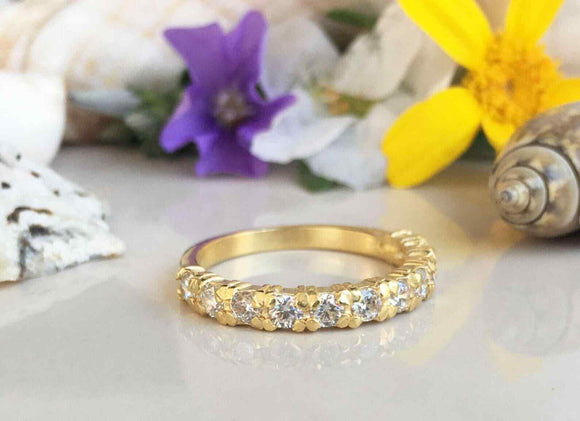 1.55ct Wedding Ring Band Round Cut Diamond Stackable Design 14k Yellow Gold Over