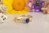 1ct Round Cut Blue Sapphire Engagement Ring 14k Yellow Gold Finish Minimalist