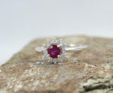 1.4ct Engagement Ring Round Cut Ruby Diamond Halo Solitaire 14k White Gold Over