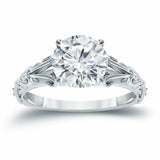 1Ct Round Cut Diamond Vintage Solitaire Engagement Ring 14K White Gold Finish