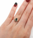 1.2ct Pear Cut Black Diamond Crown Halo Minimalist Ring 14k Yellow Gold Finish