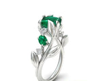 1.5ct Princess Green Emerald Engagement Ring Leaf Solitaire 14k White Gold Over