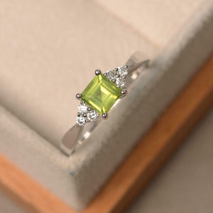 1ct Asscher Cut Peridot Diamond Petite Round Accent Ring 14k White Gold Finish