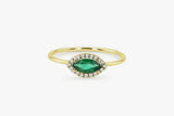 1ct Marquise Green Emerald Halo Minimalist Engagement Ring 14k Yellow Gold Over