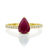 1ct Pear Cut Pink Ruby Accents Solitaire Engagement Ring 14k Yellow Gold Finish