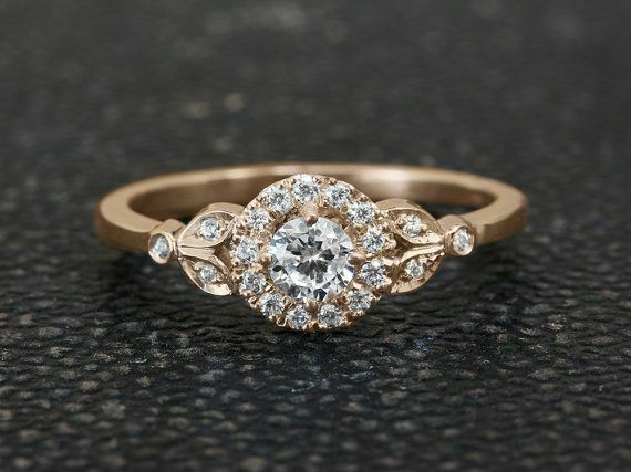 1.3Ct Round Cut Diamond Vintage Floral Halo Engagement Ring 14K Yellow Gold Over