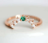 1.5ct Round Green Emerald Engagement Ring 14k Rose Gold Finish Curved Bridal Set