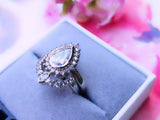 4Ct Pear Cut Diamond Bridal Set Vintage Art Deco Halo Ring 14K White Gold Finish