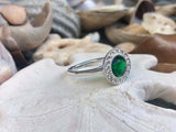 2ct Round Cut Green Emerald Filigree Halo Solitaire Ring 14k White Gold Finish