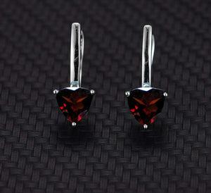 1.5ct Drop Earrings Trillion Cut Garnet Solitaire Latch Back 14k White Gold Over