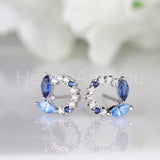 1ct Marquise Simulated Sapphire Open Circle Stud Earrings 14k White Gold Plated