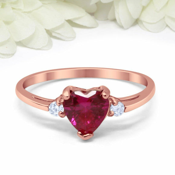 1.1Ct Heart Cut Pink Ruby Diamond Trilogy Engagement Ring 14K Rose Gold Finish