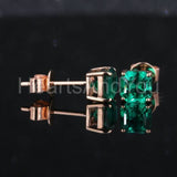 1.2ct Asscher Cut Simulated Emerald Solitaire Stud Earrings 14k Rose Gold Plated