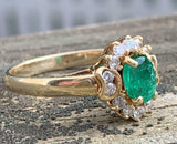 3ct Engagement Ring Oval Cut Emerald Vintage Inspired Halo 14k YellowGold Finish