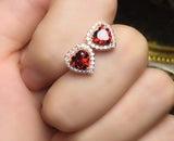 1.7ct Stud Earrings Heart Cut Garnet Diamond Halo 14k Yellow Gold Finish