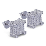 2Ct Round Cut Diamond Iced Hip Hop Square Stud Earrings 14K White Gold Finish