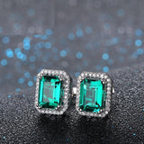 1.5ct Emerald Cut Green Emerald Halo Diamond Stud Earrings 14k White Gold Finish