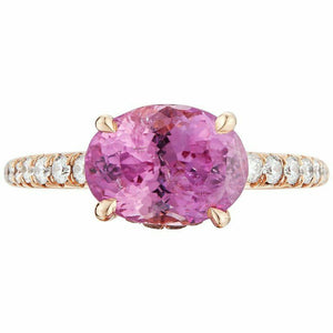 1.2ct Oval Cut Pink Sapphire Engagement Ring Round Accents 14k Rose Gold Finish