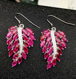 4ct Marquise Cut Pink Ruby Leaf Petal Drop Earrings Women 14k White Gold Finish