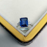 2ct Engagement Ring Emerald Cut Blue Sapphire Diamond Petite 14k White Gold Over