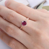 1.5ct Round Cut Pink Ruby Engagement Ring Halo Diamond Accents 14k RoseGold Over