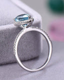 3Ct Pear Cut Blue Aquamarine Diamond Accent Engagement Ring 14K White Gold Over