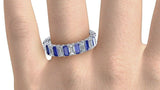 2ct Emerald Cut Blue Sapphire Eternity Wedding Band Ring 14k White Gold Finish