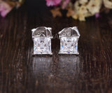 2ct Princess Simulated Diamond Solitaire Stud Earrings 14k White Gold Plated