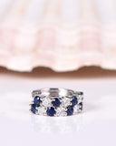 1ct Round Cut Blue Sapphire Fancy Design Hoop Earrings 14k White Gold Finish