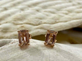 1ct Stud Earrings Emerald Cut Peach Morganite Solitaire 14k Yellow Gold Finish