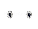 2ct Oval Cut Simulated Sapphire Floral Halo Stud Earrings 14k White Gold Plated