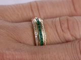 2ct Princess Cut Green Emerald Three Row Half Eternity Band 14k Yellow Gold Over