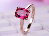 2ct Cushion Cut Pink Ruby Engagement Ring Dual Prong Solitaire 14k RoseGold Over