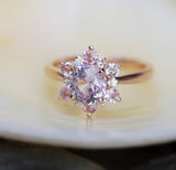 2ct Round Cut Peach Morganite Diamond Flower Engagement Ring 14k Rose Gold Over