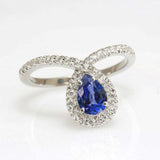 2ct Pear Blue Sapphire Engagement Ring Halo Tiara Bridal Set 14k White Gold Over