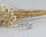 1.2ct Round Cut Blue Aquamarine Engagement Ring Halo Vintage 14k White Gold Over